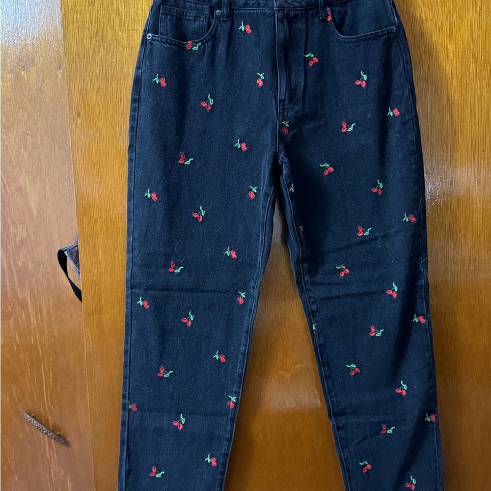Forever 21 Black Jeans with Cherry Embroidery